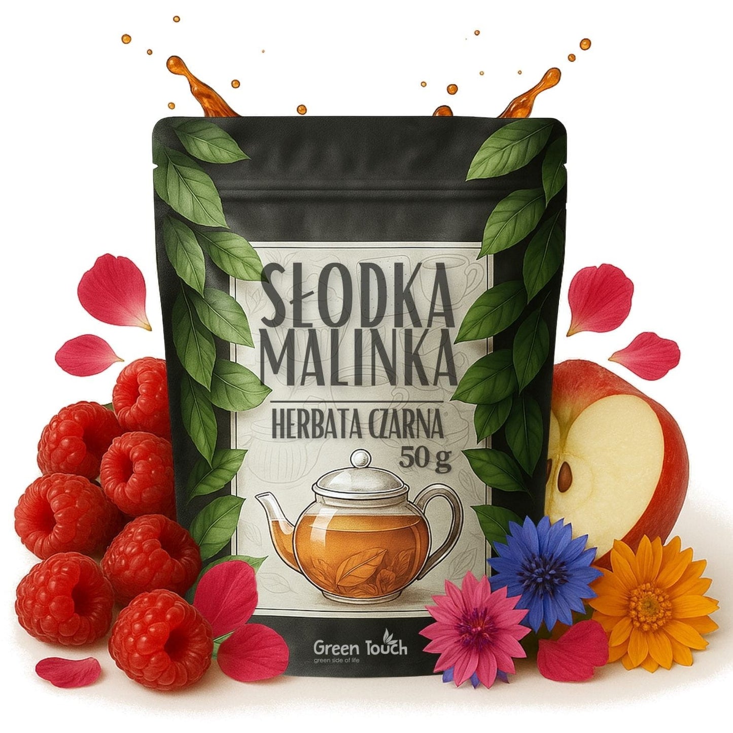 Słodka malinka 50 g - herbata czarna jabłko malina róża bławatek ceylon