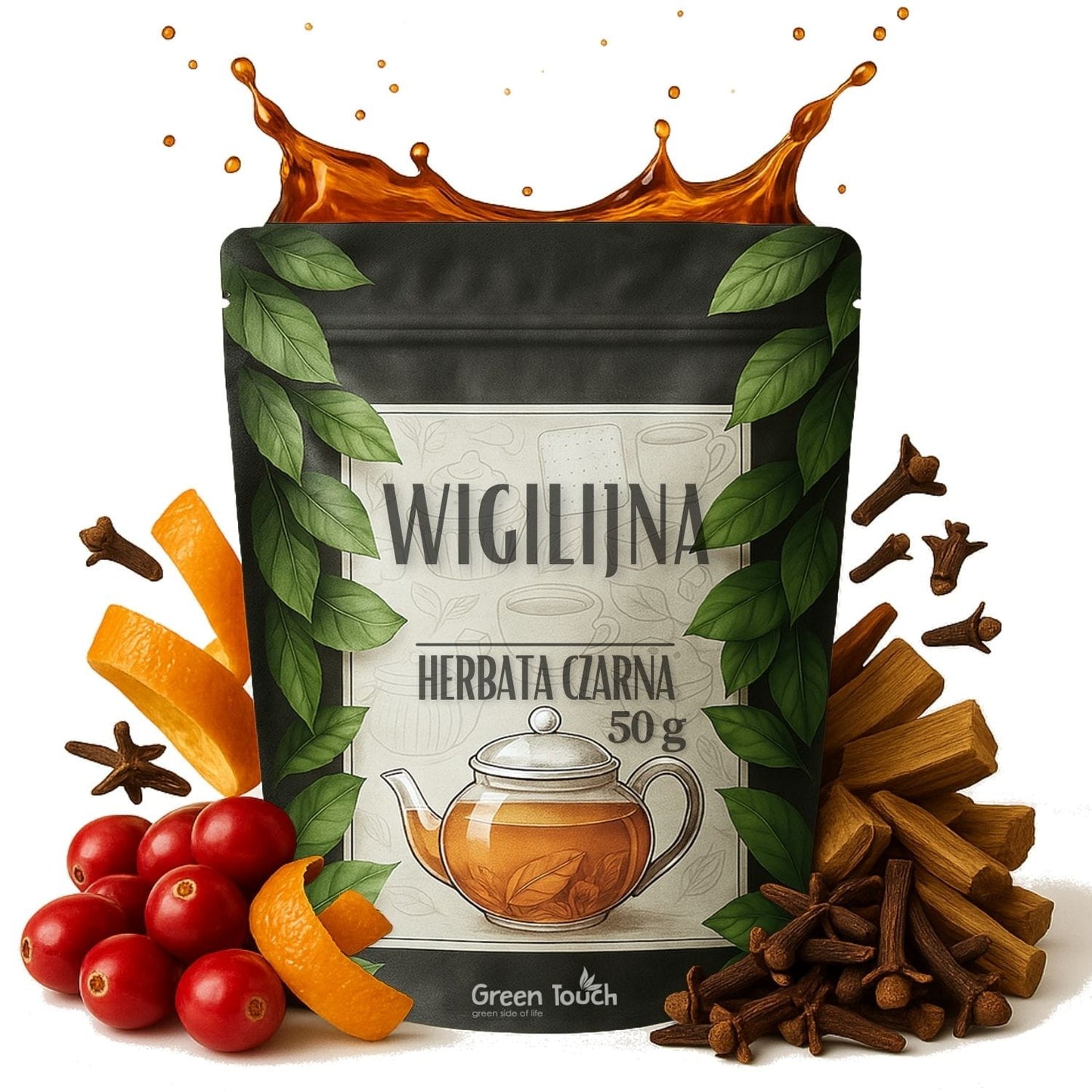 Wigilijna 50 g - herbata czarna świąteczna pomarańcza z goździkiem żurawina