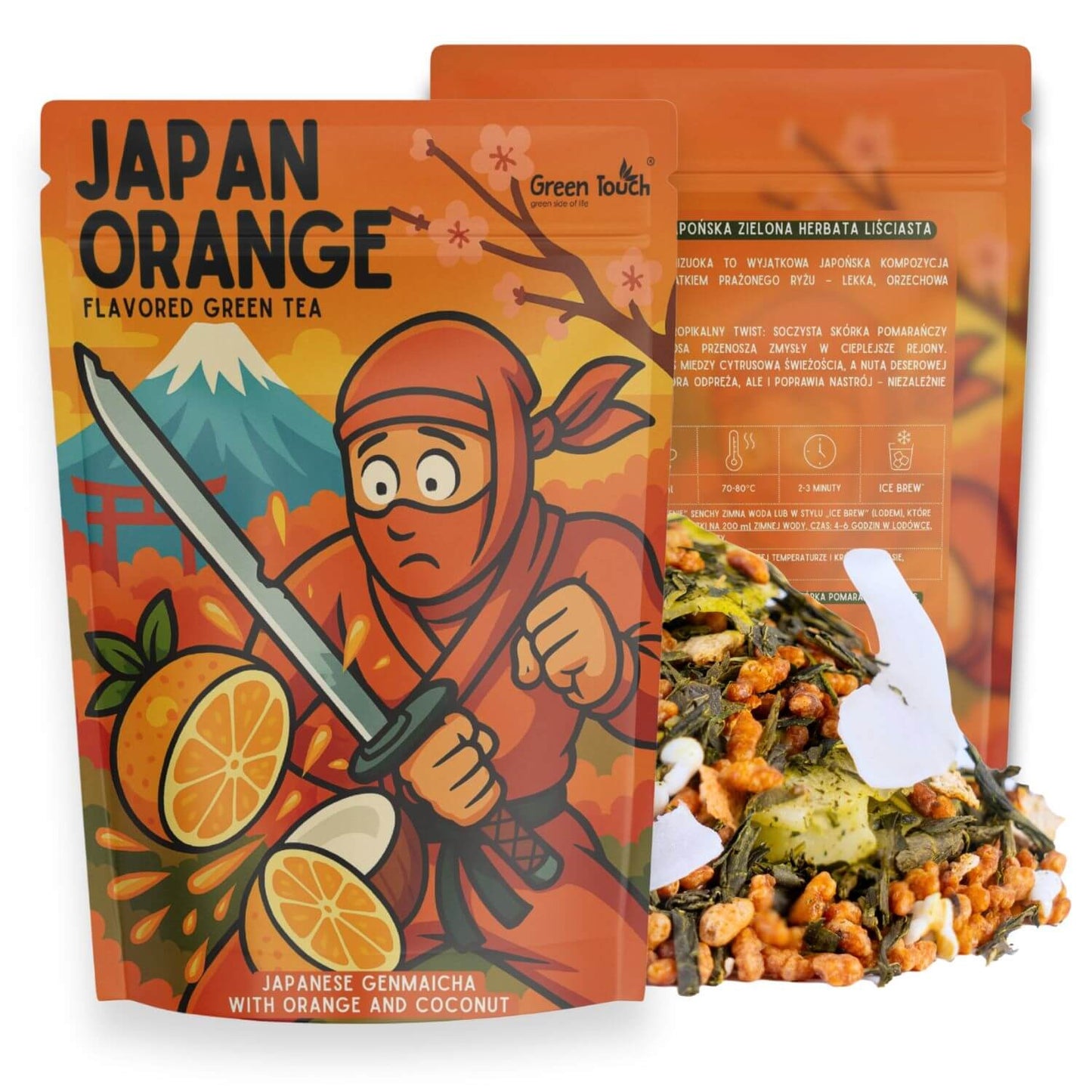 Japan Orange 50 g - herbata zielona japońska Genmaicha kokos pomarańcza