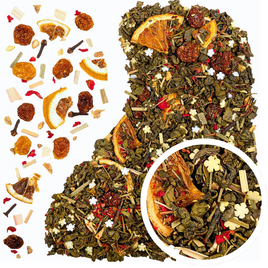 Zimowy Czar 50 g herbata zielona świąteczna z pomarańczą, imbirem i goździkiem