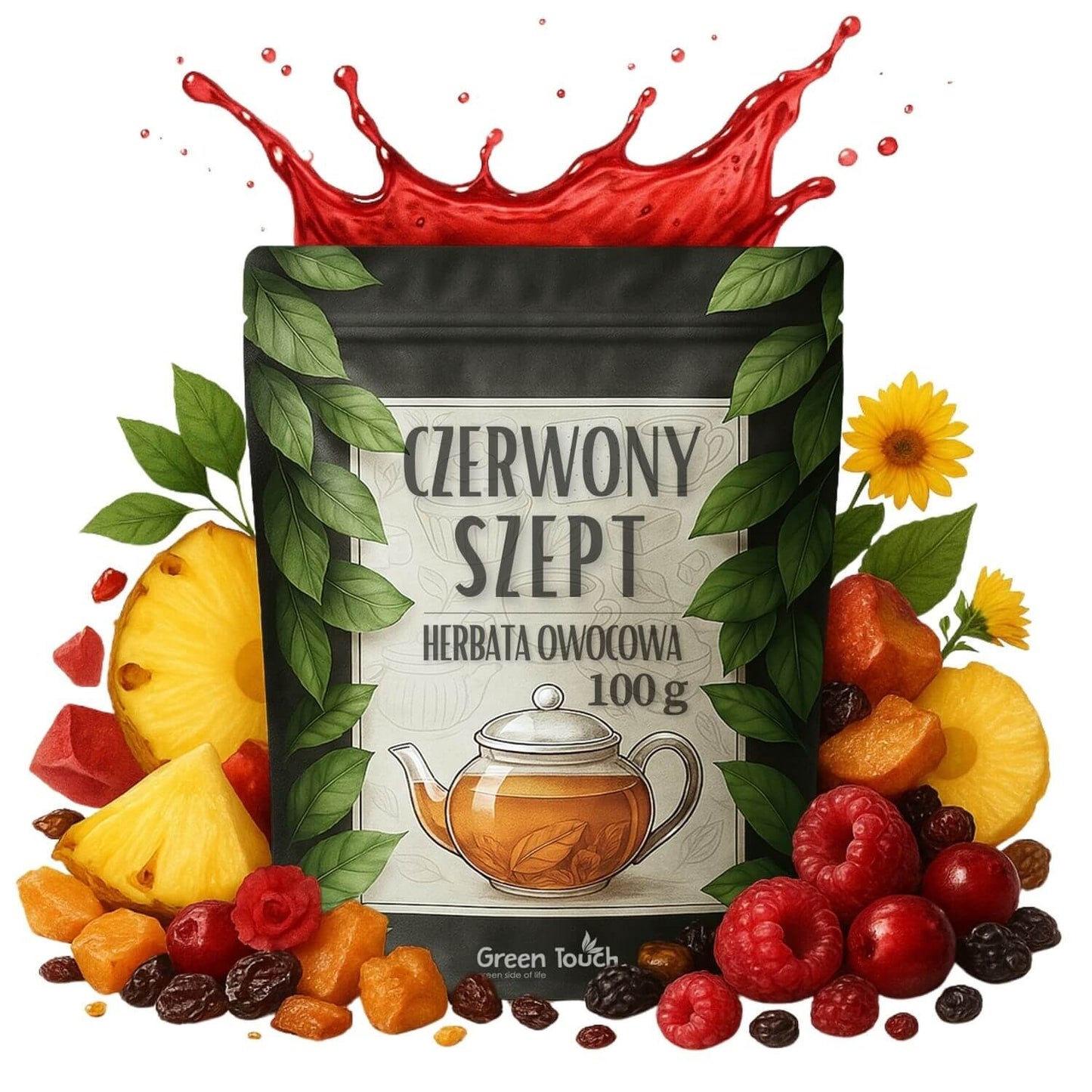 Czerwony szept 100 g - herbata owocowa ananas żurawina malina smak lata