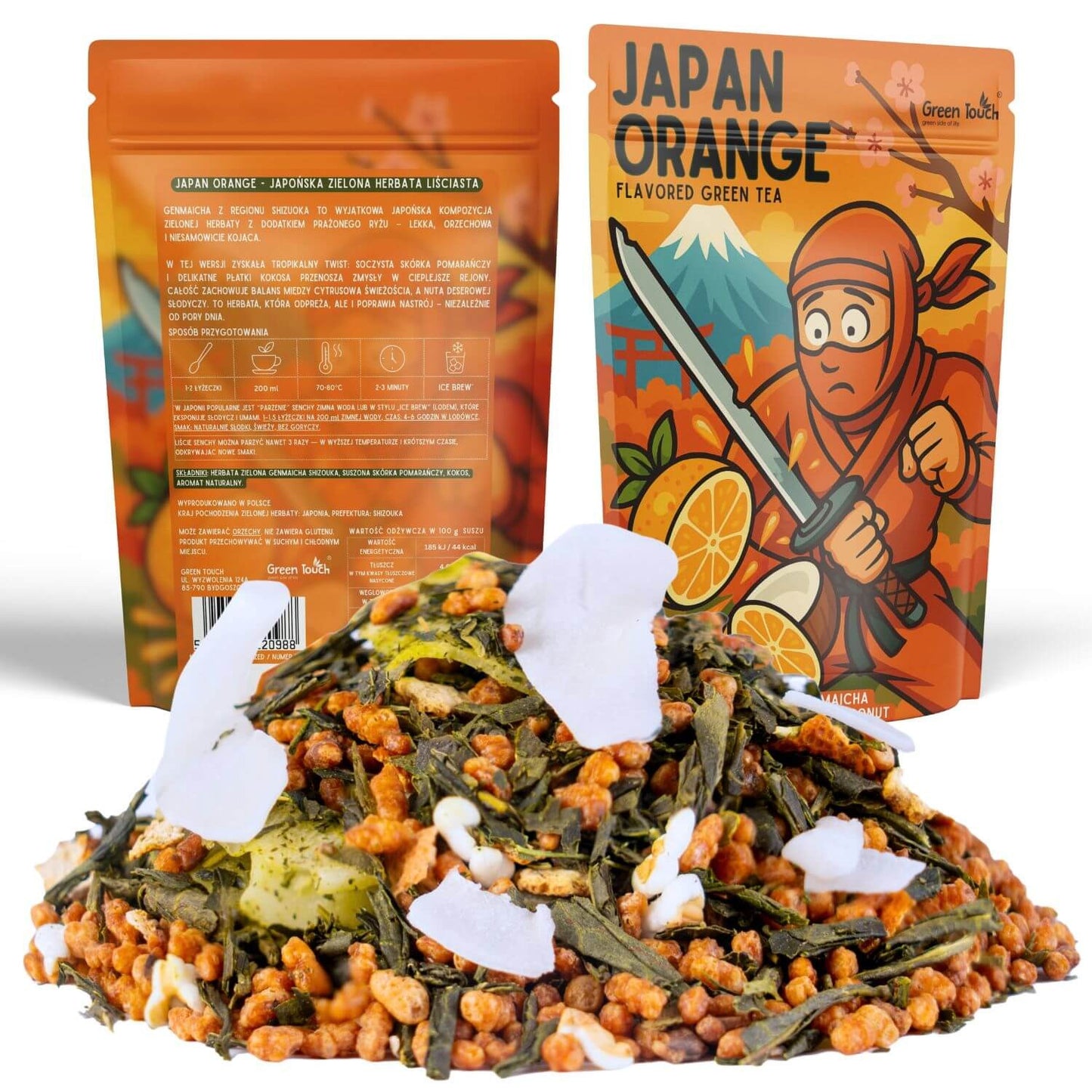 Japan Orange 50 g - herbata zielona japońska Genmaicha kokos pomarańcza